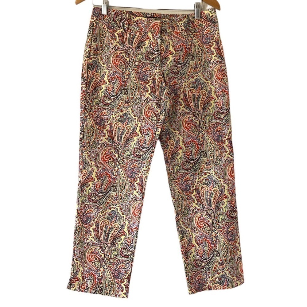 Talbots 4 copped pants paisley yellow orange black blue